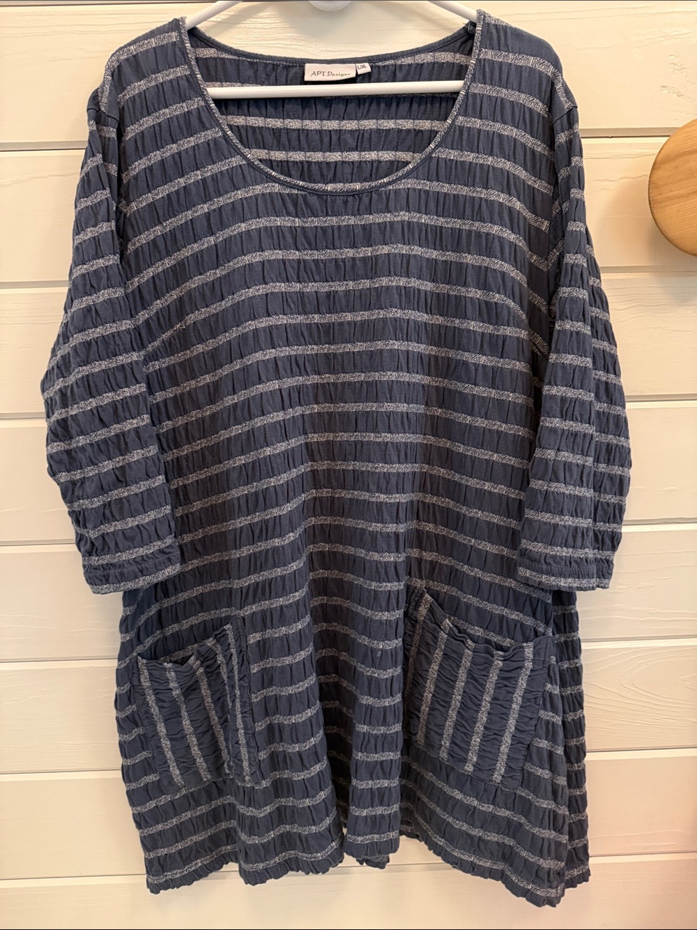 Navy Stripe Textured Tunic Top